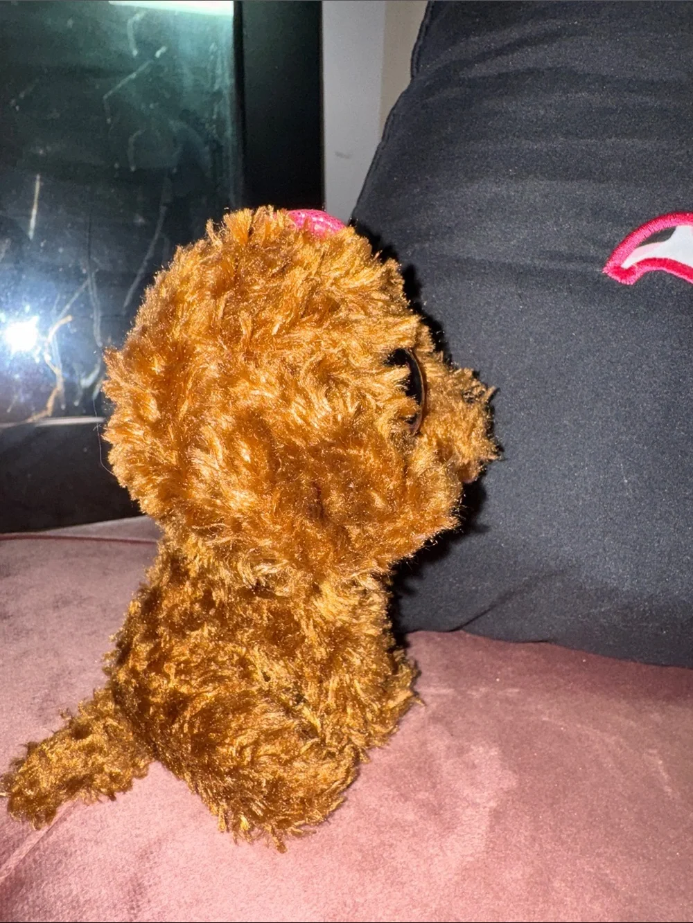 ty beanie boo maddie the brown & pink puppy dog with bow plush.